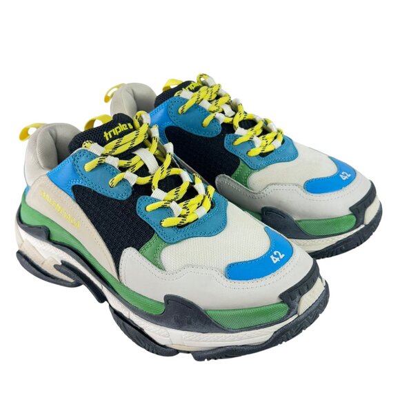 BALENCIAGA Multicolor Triple S Mesh Nubuck and Leahter Sneakers Marked as 9US - Picture 4 of 12